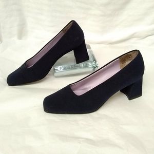 Jasmin Flex Womens Shoes Fabric Navy Blue 2.5 Heel Sz 7AA Square Toe Formal Wear